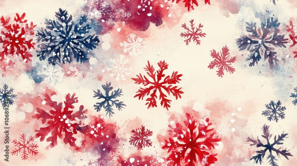 Seamless watercolor pattern featuring hand drawn snowflakes ideal for winter greeting cards Seamless watercolor pattern featuring hand drawn snowflakes ideal for winter greeting cards