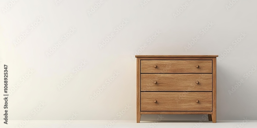 Fototapeta premium A brown wooden chest of drawers stands alone against a white background, providing ample empty space for additional text or content.