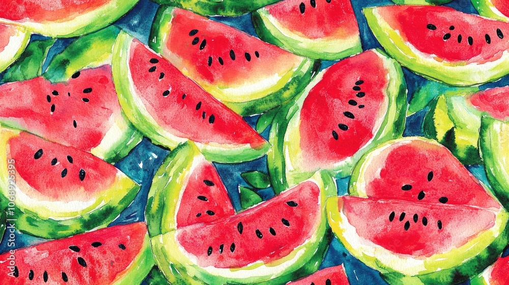 Seamless watercolor pattern featuring vibrant watermelon slices perfect for fabric design and summer themed projects Seamless watercolor pattern featuring vibrant watermelon slices perfect for fabric design and summer themed projects