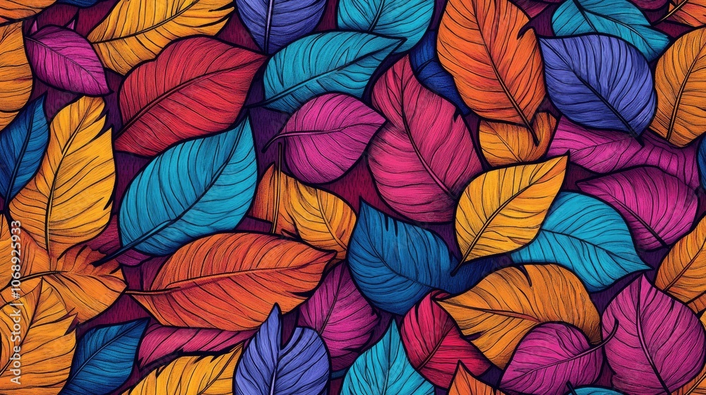 Seamless pattern of outlined autumn leaves creating a vibrant background perfect for seasonal design projects Seamless pattern of outlined autumn leaves creating a vibrant background perfect for seasonal design projects