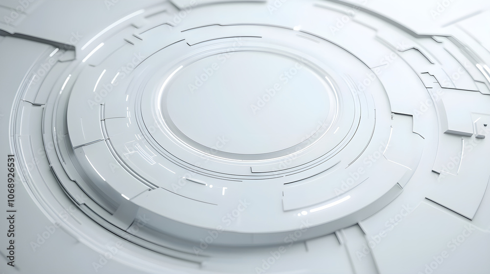 Obraz premium Abstract white circular tech interface with intricate patterns and light reflections