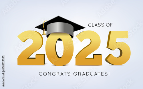 Graduation class of 2025 with cap. 3d vector illustration on light background