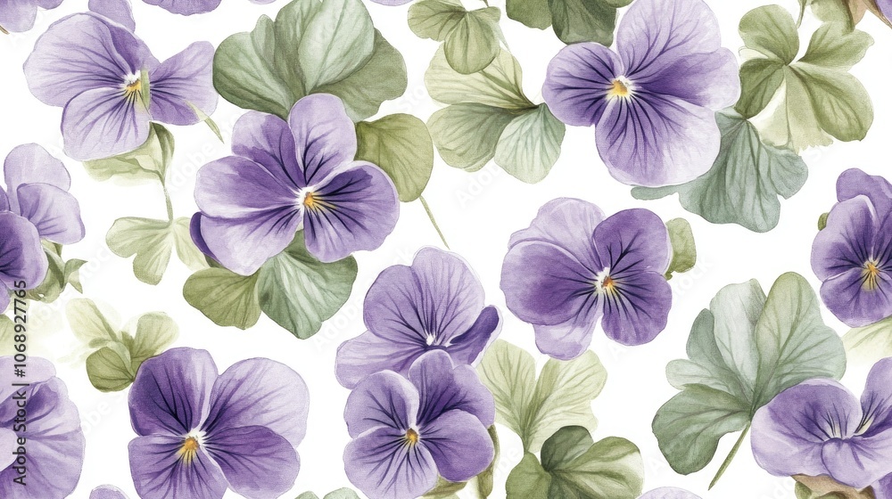 Seamless pattern of tender Sweet Violet flowers illustrated in watercolor perfect for textile design and nature inspired decor Seamless pattern of tender Sweet Violet flowers illustrated in watercolor perfect for textile design and nature inspired decor
