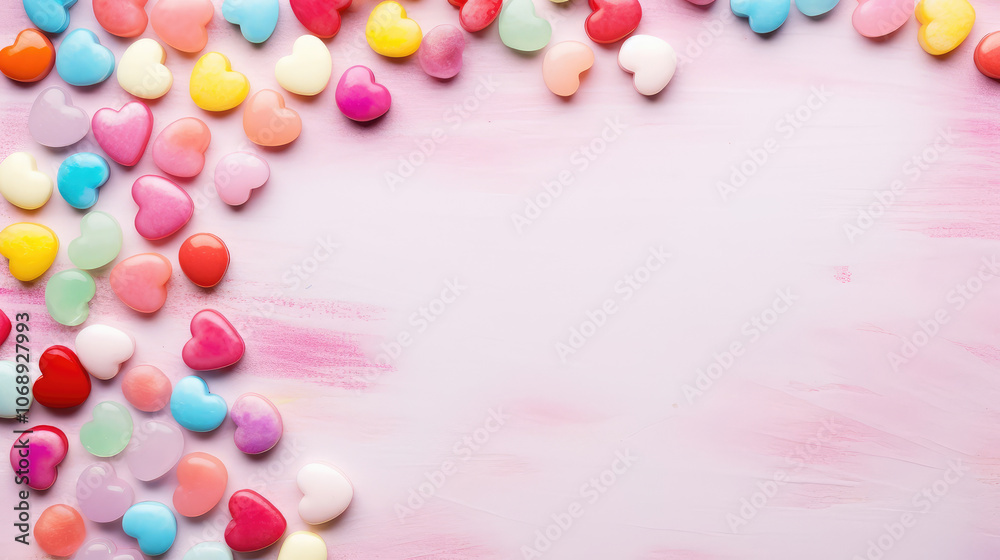 Sweet Love: Colorful Candy Hearts on Pink Sweet Love: Colorful Candy Hearts on Pink