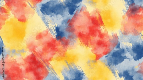 Colorful watercolor seamless pattern featuring vibrant red yellow and blue strokes perfect for artistic backgrounds and creative projects