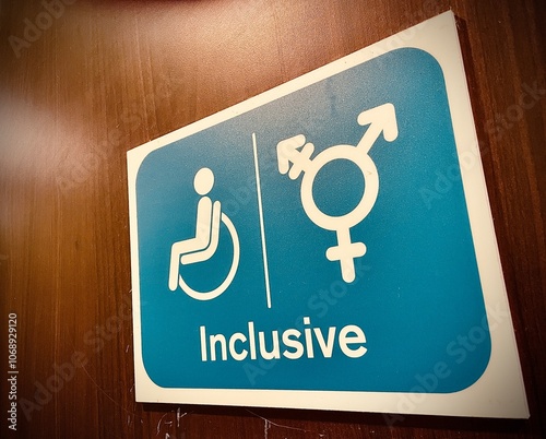 Obraz na płótnie Inclusive signage on toilet door at motorway service station w salonie