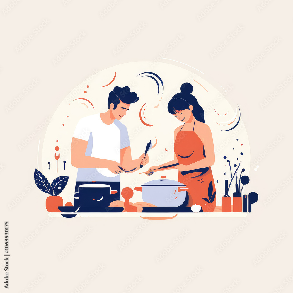 Fototapeta premium Joyful Couple Enjoying Cooking in Stylish Kitchen