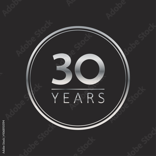 30 years for celebration events, anniversary, commemorative date. silver years logo badge