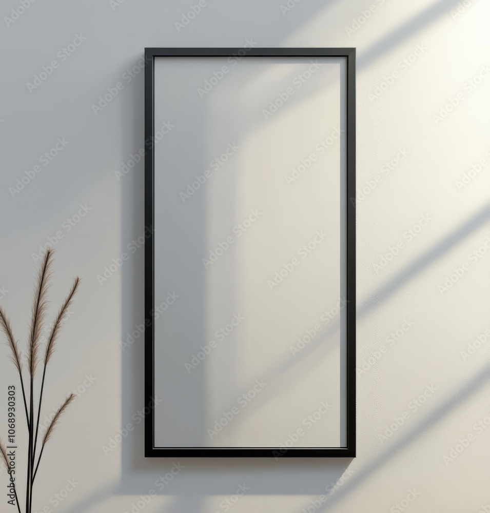 Black frame mockup on white wall in modern home interior design Black frame mockup on white wall in modern home interior design