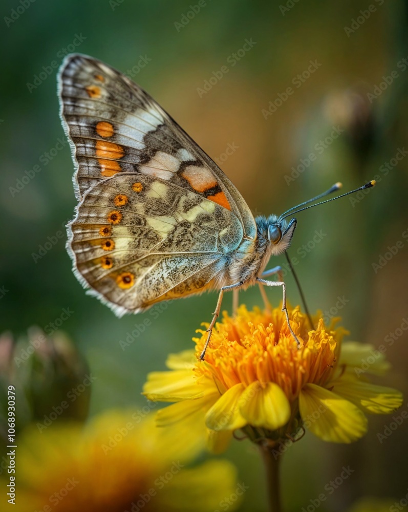 macro photograph of butterfly on a yellow flower macro photograph of butterfly on a yellow flower