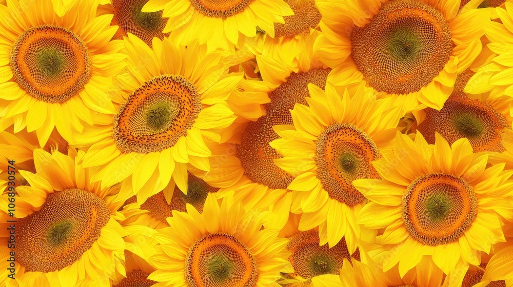 Seamless abstract pattern of sunflowers on a clean white background perfect for fabric design and home decor