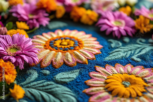 vibrant rangoli designs made with colored powders and flowers.