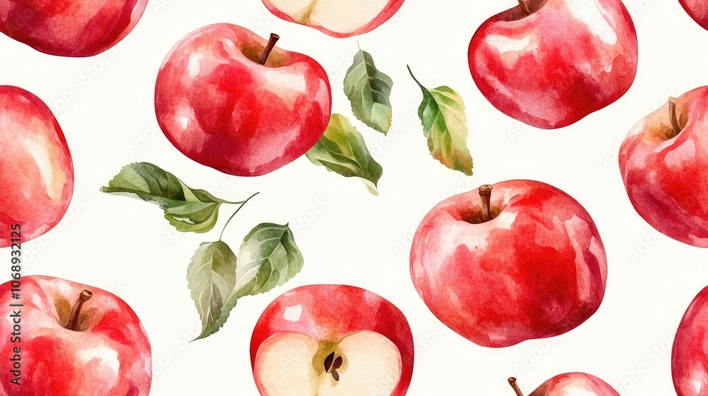 Seamless pattern of hand drawn watercolor apples falling gracefully ideal for fabric design and home decor Seamless pattern of hand drawn watercolor apples falling gracefully ideal for fabric design and home decor