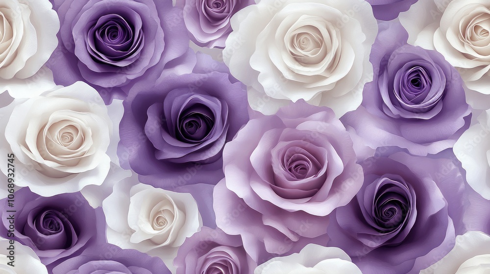 Seamless pattern featuring large white and purple roses perfect for stylish fabric designs and home decor Seamless pattern featuring large white and purple roses perfect for stylish fabric designs and home decor
