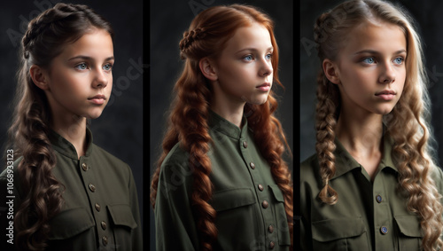 young beautiful army girl, totalitarianism concept