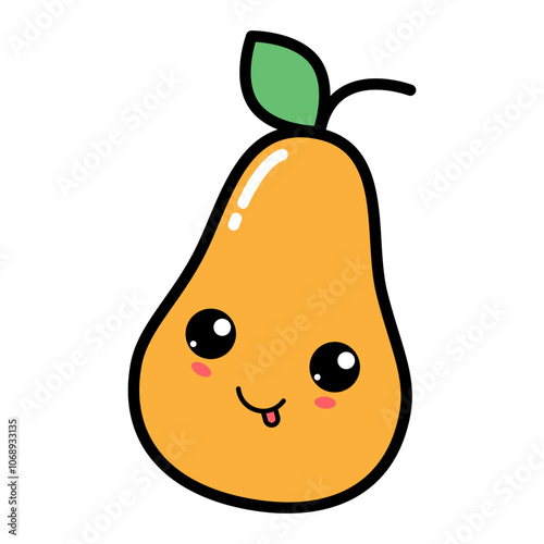 Kawaii pear with cute face vector illustration. Kawaii fruit with emotional face