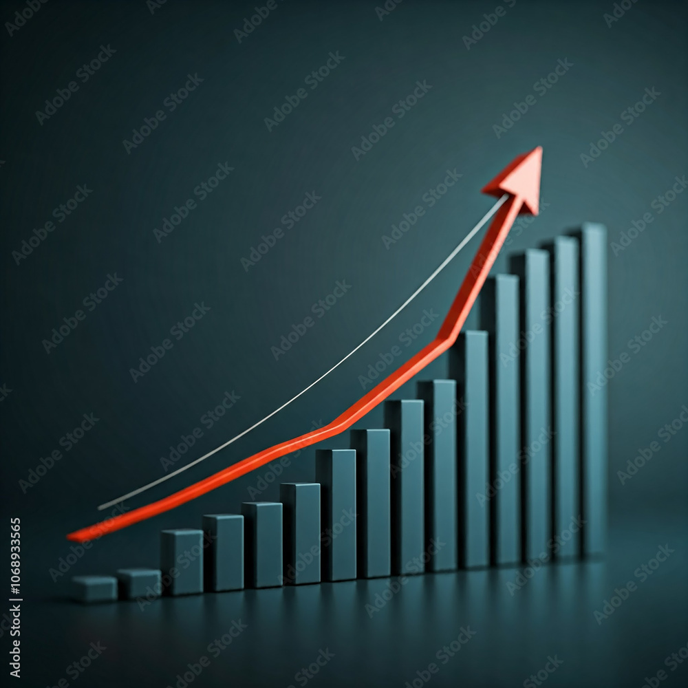 business graph showing growth with a upward arrow. diagram of economic growth with a arrow.