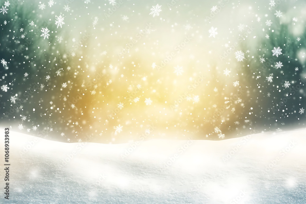 snowdrift winter background with snow scene, falling snowflakes and soft yellow glow from behind, sunny frost day, landscape design banner, holiday wallpaper with copy space, blurred bokeh effect snowdrift winter background with snow scene, falling snowflakes and soft yellow glow from behind, sunny frost day, landscape design banner, holiday wallpaper with copy space, blurred bokeh effect