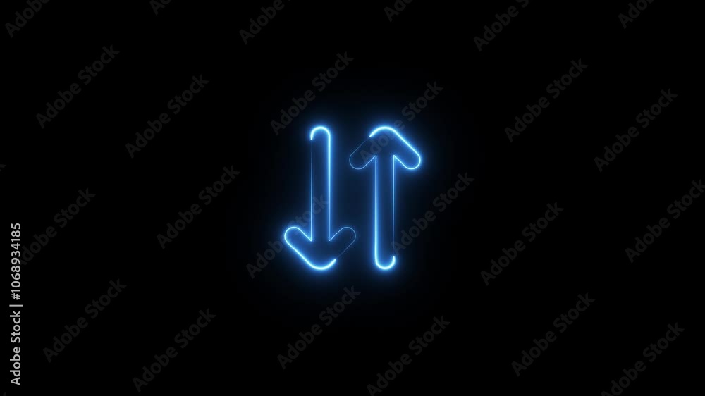 Neon glowing up down color bold arrow direction icon animation black background Neon glowing up down color bold arrow direction icon animation black background