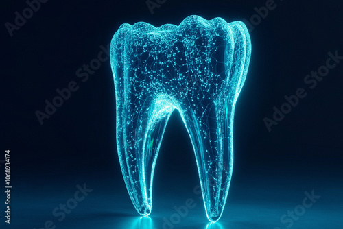 3D concept of a futuristic, holographic electric structure of human teeth
