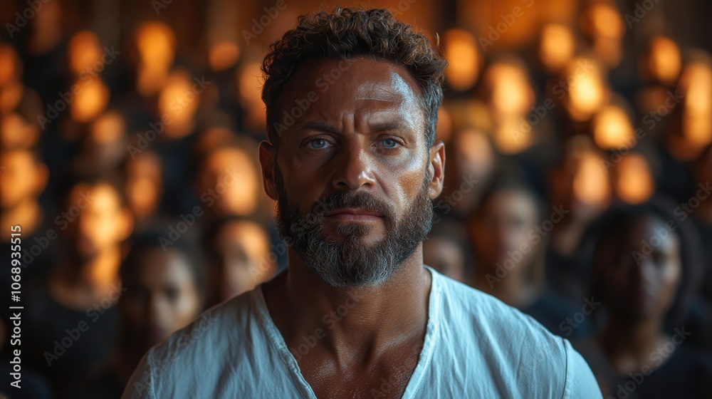 Fototapeta premium Intense Portrait of a Man in a Crowd of People