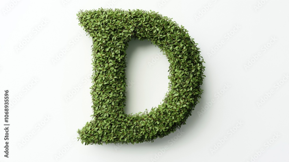 Capital letter 'D' made entirely of lush green leaves on a clean white background, showcasing an eco-friendly and nature-inspired typography design Capital letter 'D' made entirely of lush green leaves on a clean white background, showcasing an eco-friendly and nature-inspired typography design