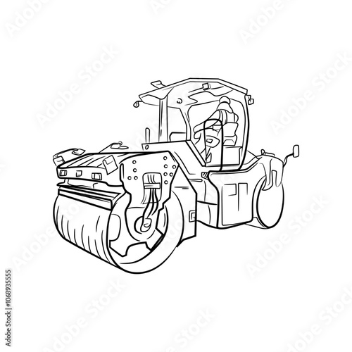 Illustration Sheepsfoot Roller, Heavy Mining Equipment Vector