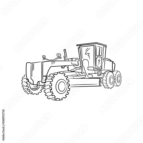 Illustration Motor Grader, Heavy Mining Equipment Vector