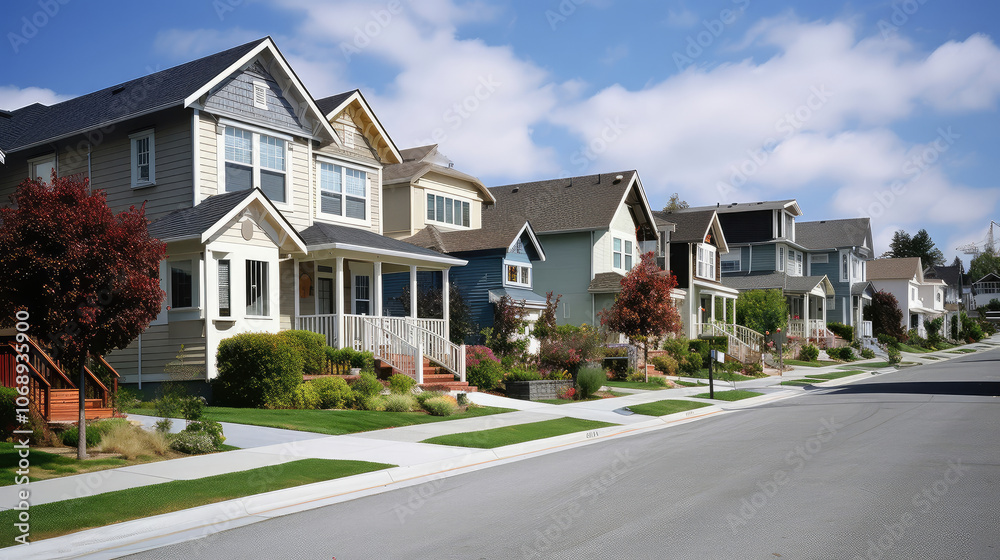 Serene Suburban Street with Modern Homes Serene Suburban Street with Modern Homes
