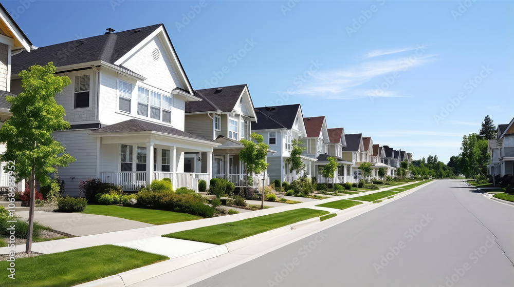 Idyllic Suburban Street with Spacious Family Homes Idyllic Suburban Street with Spacious Family Homes