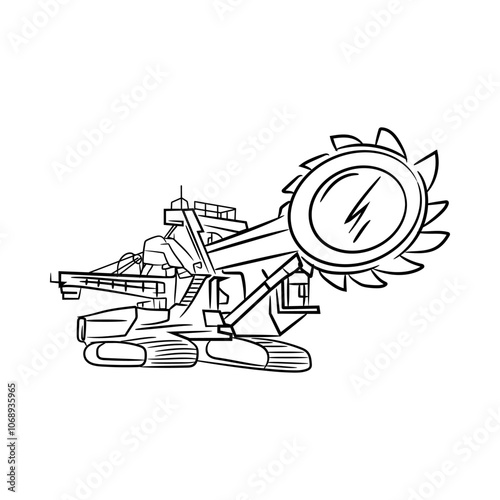Illustration Bucket Wheel Excavator, Mining Heavy Equipment Vector