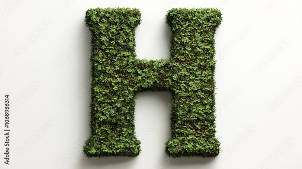 Letter H shaped from lush green foliage against a light background, resembling a natural or eco-friendly theme. Letter H shaped from lush green foliage against a light background, resembling a natural or eco-friendly theme.