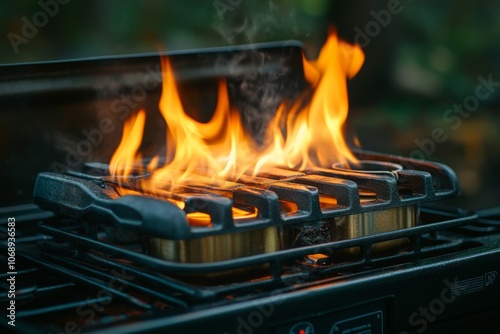 Gas Stove Burning Flames Close Up