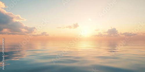 Serene Panoramic Seascape at Sunrise with Gentle Waves and a Soft Pastel Sky