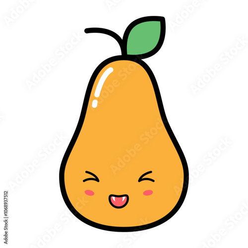 Kawaii pear with cute face vector illustration. Kawaii fruit with emotional face