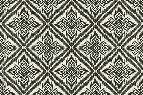 Ikat embroidery with an ethnic oriental pattern and traditional Aztec geometric art ornament. Designed for carpets, covers, wallpapers, wrapping paper, fabric, and clothing.