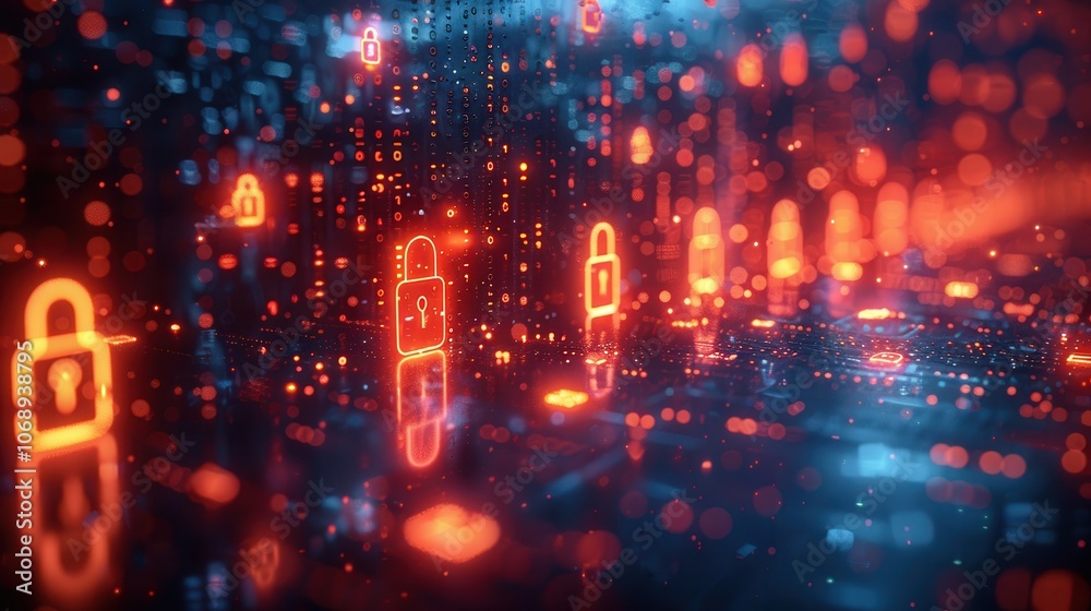 Obraz premium Digital Locks and Security Icons in Abstract Technology