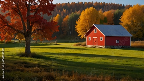 autumn landscape with house