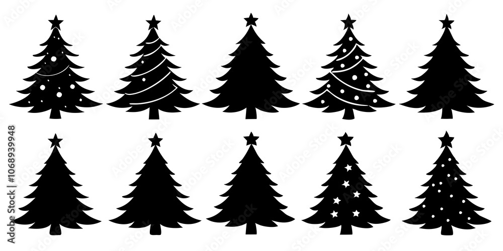 Obraz premium 10 Silhouette Christmas Tree Vector, Silhouette Christmas Tree Vector, Christmas Tree Silhouette Vector