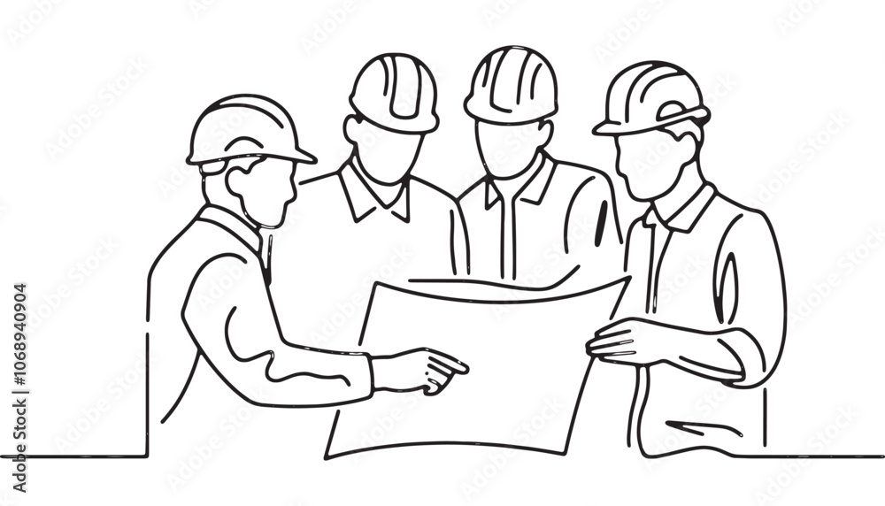 Construction Team Blueprint Discussion Line Art Construction Team Blueprint Discussion Line Art