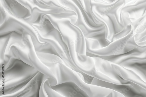 Photo of Glossy white satin fabric folds. Background texture for backdrops or mapping