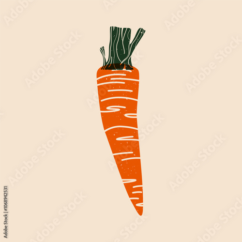 Fresh carrot with riso print effect. Organic natural vegetable, healthy diet food, vegan vegetarian ingredient, agriculture farming concept risograph linocut style. Vector illustration