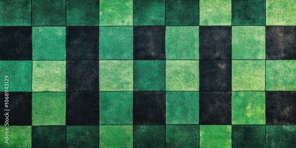 Gridded layout of a football field featuring alternating shades of green and black, characteristic of the standard football field design.
