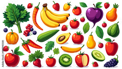 Set of fruits and vegetables.