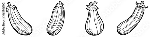 An illustration of an eggplant in black with a zucchini flat icon.