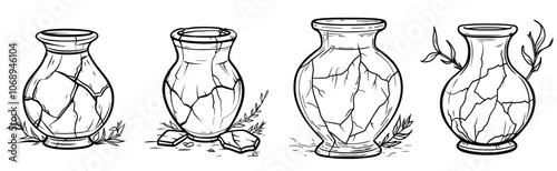 Modern illustration of a cracked jug made of clay. Designed flatly.