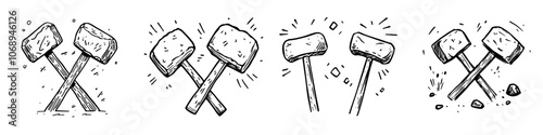 A cross-cutting ancient axe stone illustration with an isolated modern background