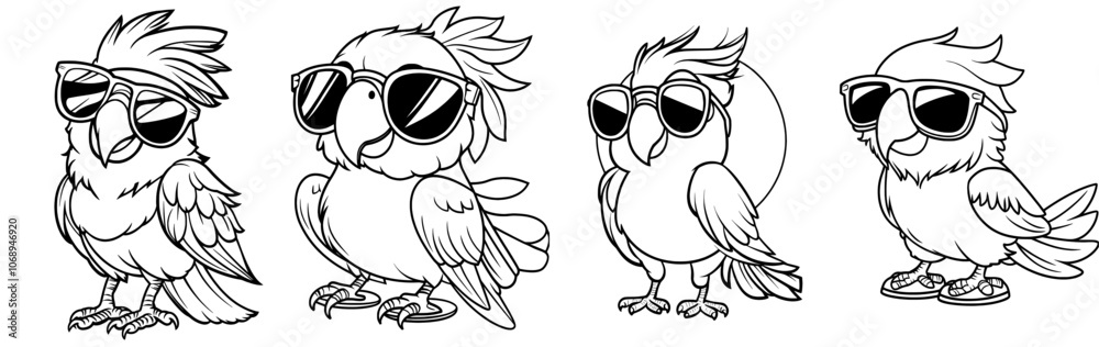 Fototapeta premium Parrot in cool shades at a Beach Party Decorative Design Element