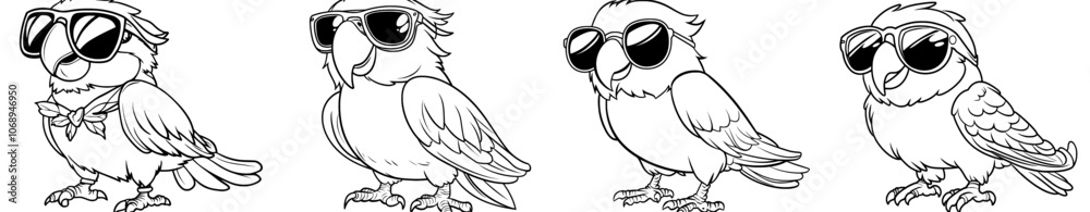 Fototapeta premium Cool Glasses Parrot Character with Summer Vacation Element