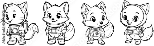 Design element of an adorable fox wearing a spacesuit